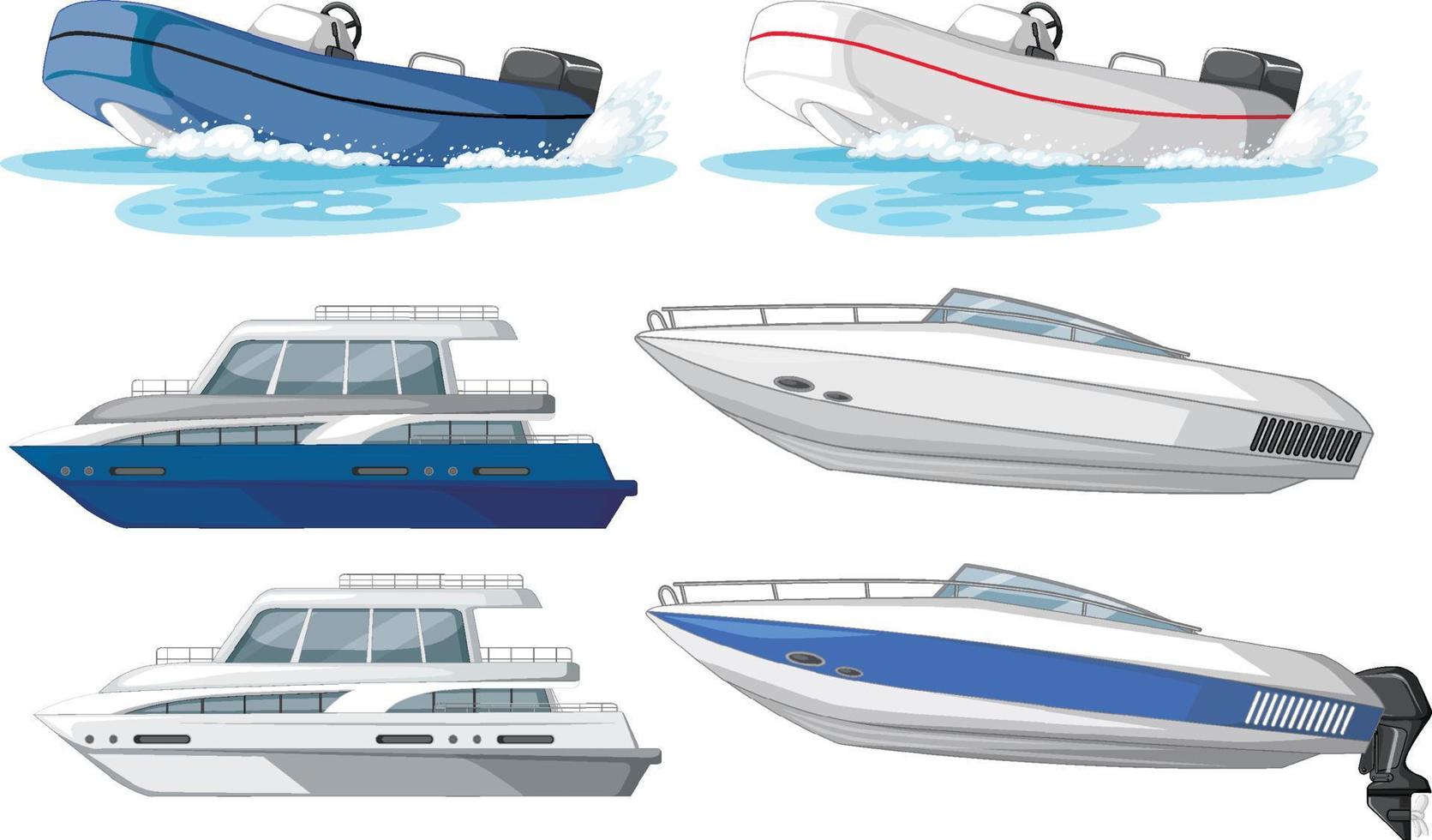 Conjunto de diferentes tipos de barcos y barcos aislados. vector