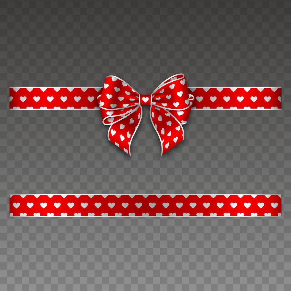 isolated valenitine's day bow with ribbon. redbow and ribbon with white hearts vector