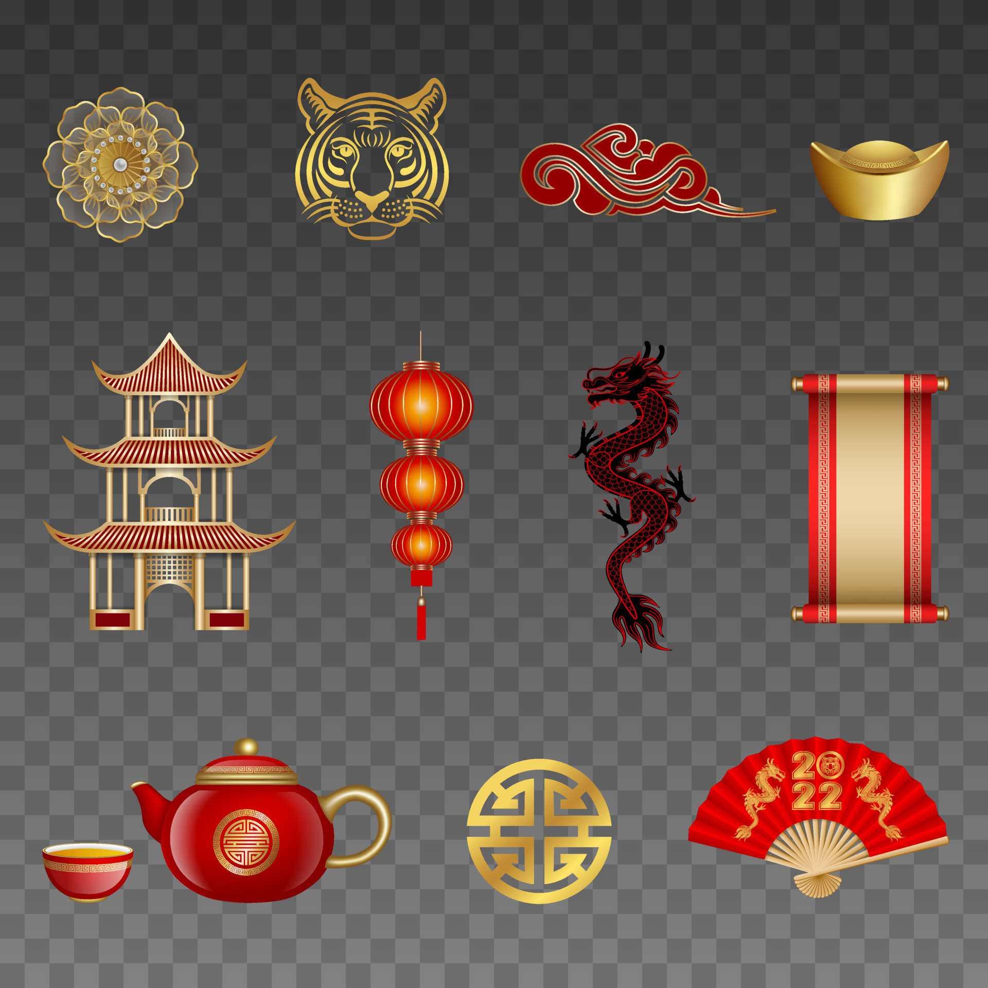 set of isolated chinese new year elements and symbols 5130641 Vector Art at  Vecteezy