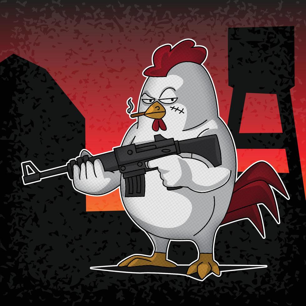 Chicken Rooster with Assault Rifle vector