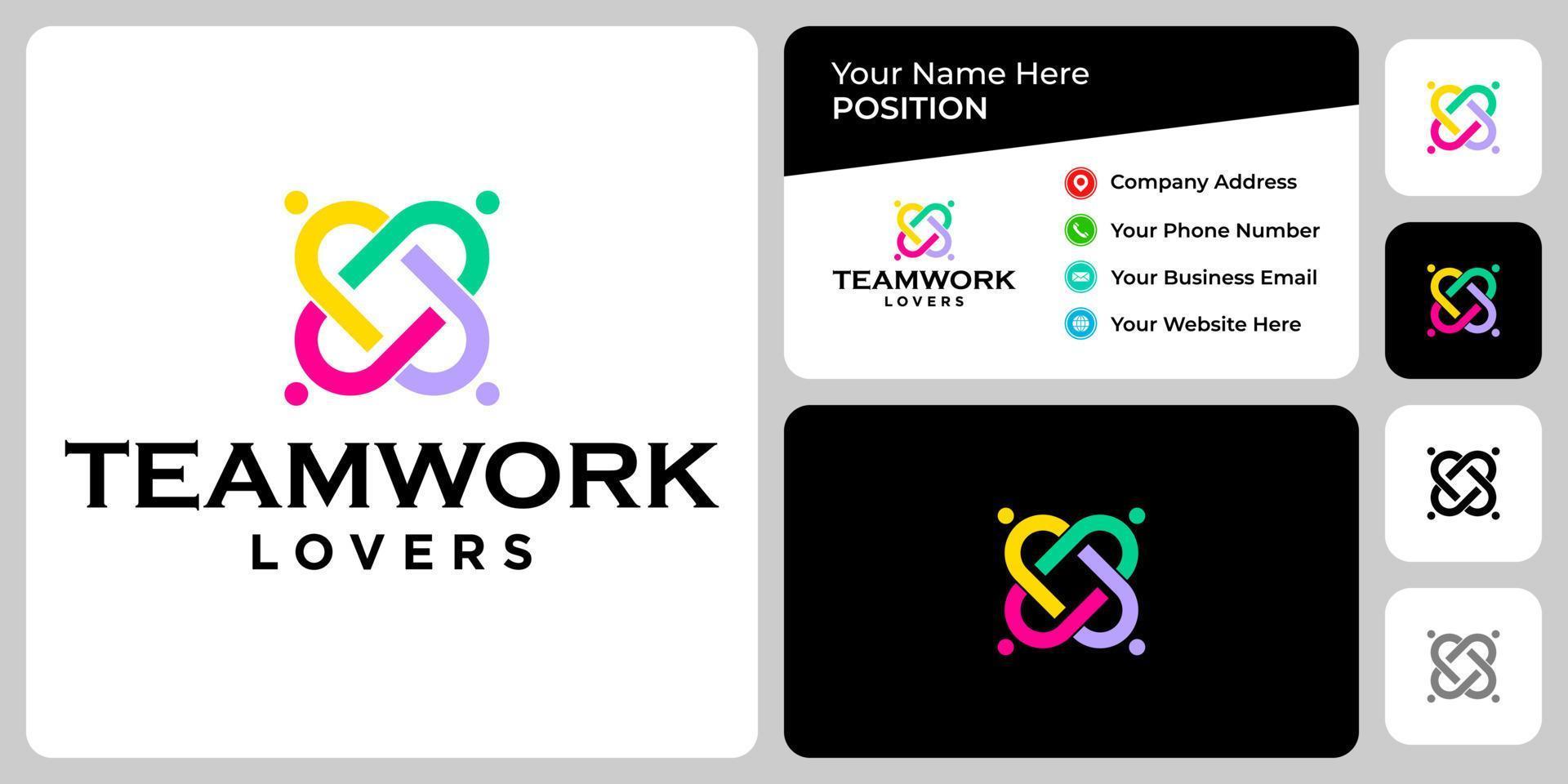 Abstract teamwork logo design with business card template. vector