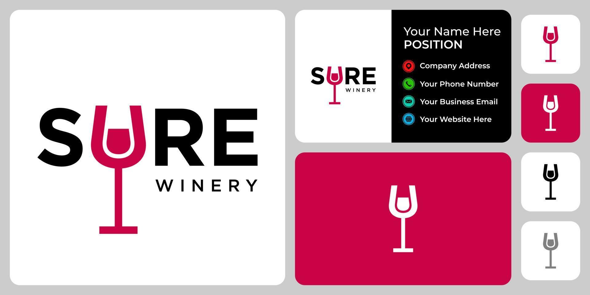 Letter U wordmark wine logo design with business card template. vector