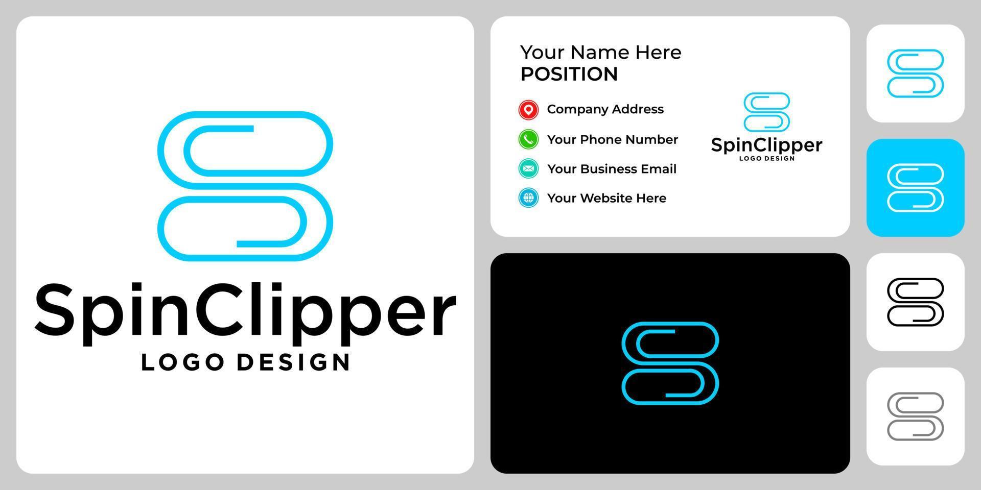 diseño de logotipo de clip de monograma de letra s con plantilla de tarjeta de visita. vector