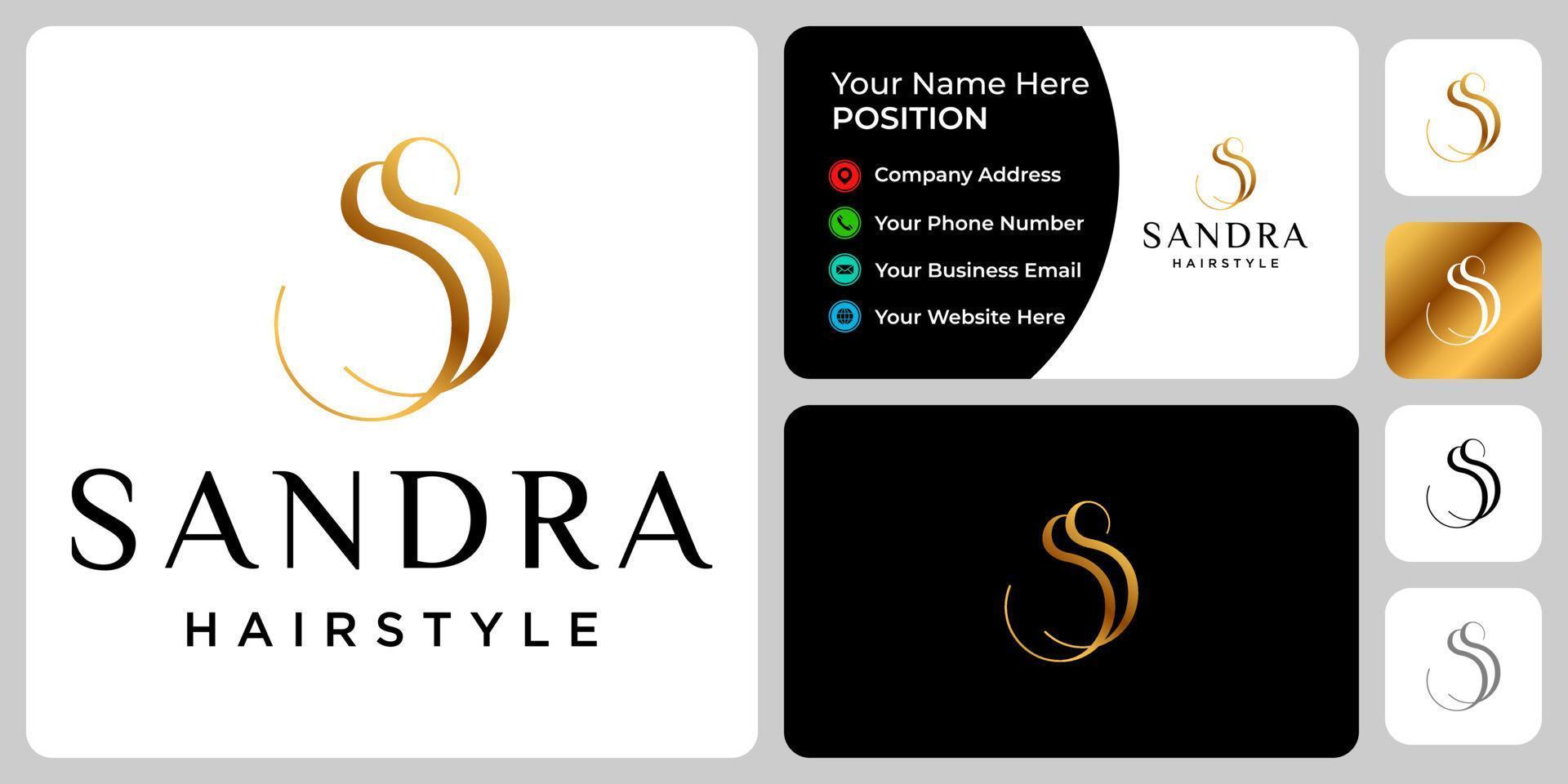 Letter S monogram beauty hairstyle logo design with business card template. vector