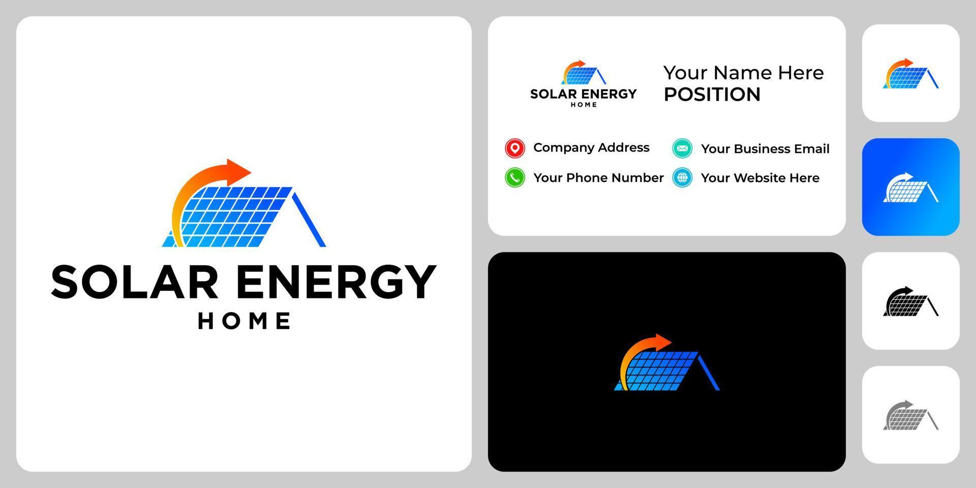 Solar panel home power logo design with business card template. vector