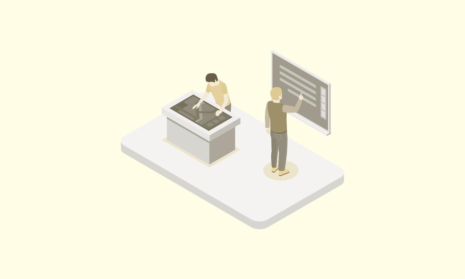 isometric concept with characters interactive terminals electronic vector