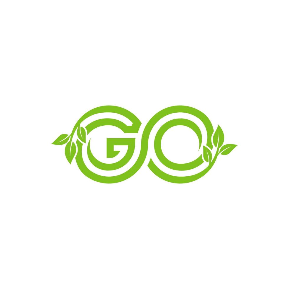 GO letter with green leaf logo design concept. vector illustration.