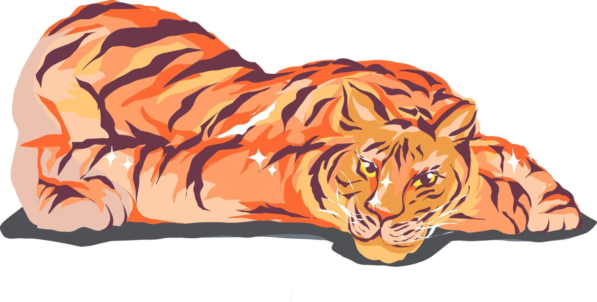 Vector illustration, Tiger lies down with heads on its paws. Transparent background. Wild animal, big cat, symbol of the year. Wildlife