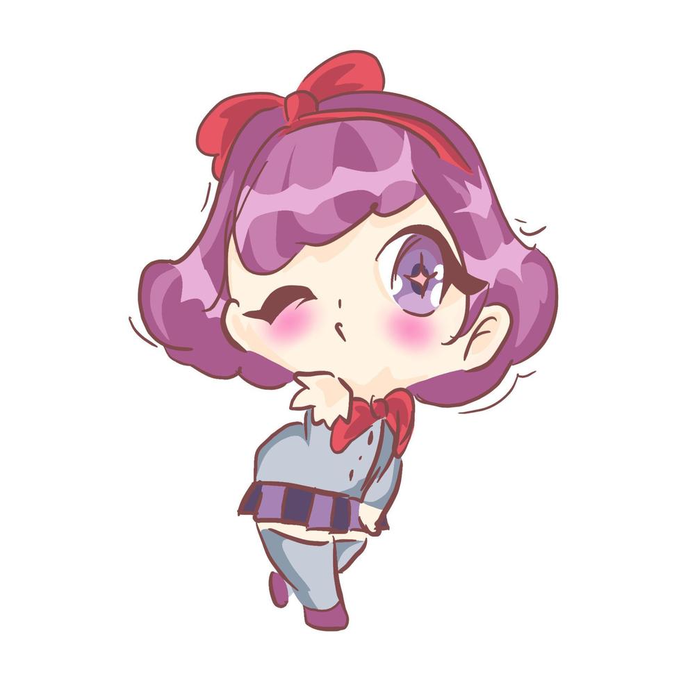 Cute kawaii happy girl wearing school uniform. Expressions, emotions, emoji. Pink, purple, violet, peri. Manga   anime chibi art. Wink vector