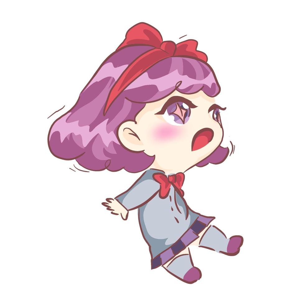 Cute kawaii happy girl wearing school uniform. Expressions, emotions, emoji. Pink, purple, violet, peri. Manga   anime chibi art. Surprised face, vector