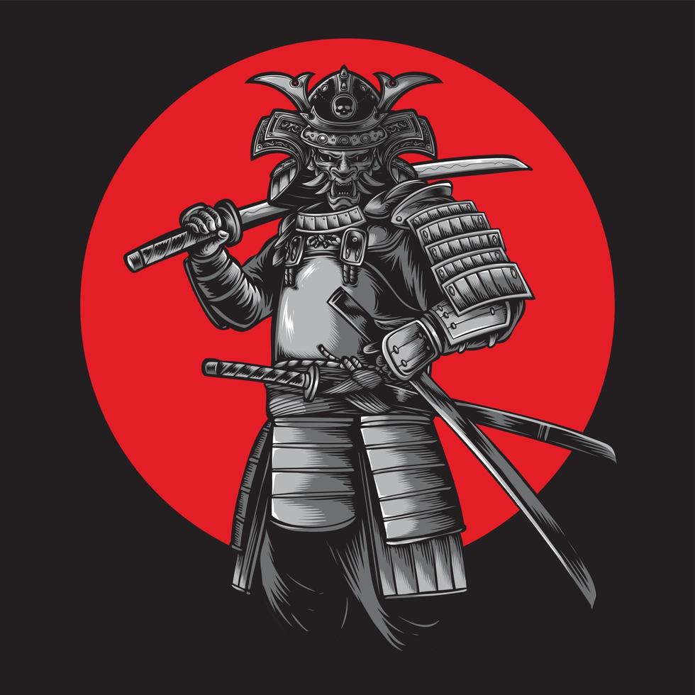 Ilustración de vector de guerrero samurai japonés