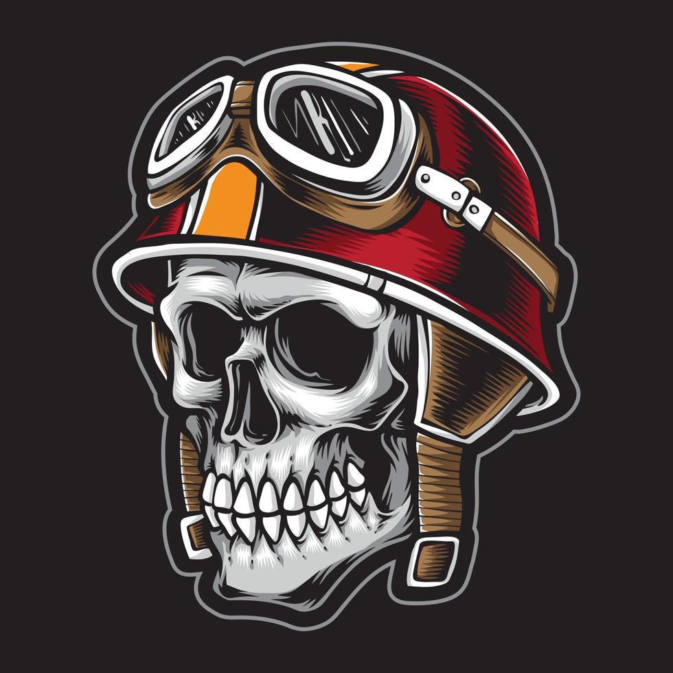 skull wearing vintage helmet vector