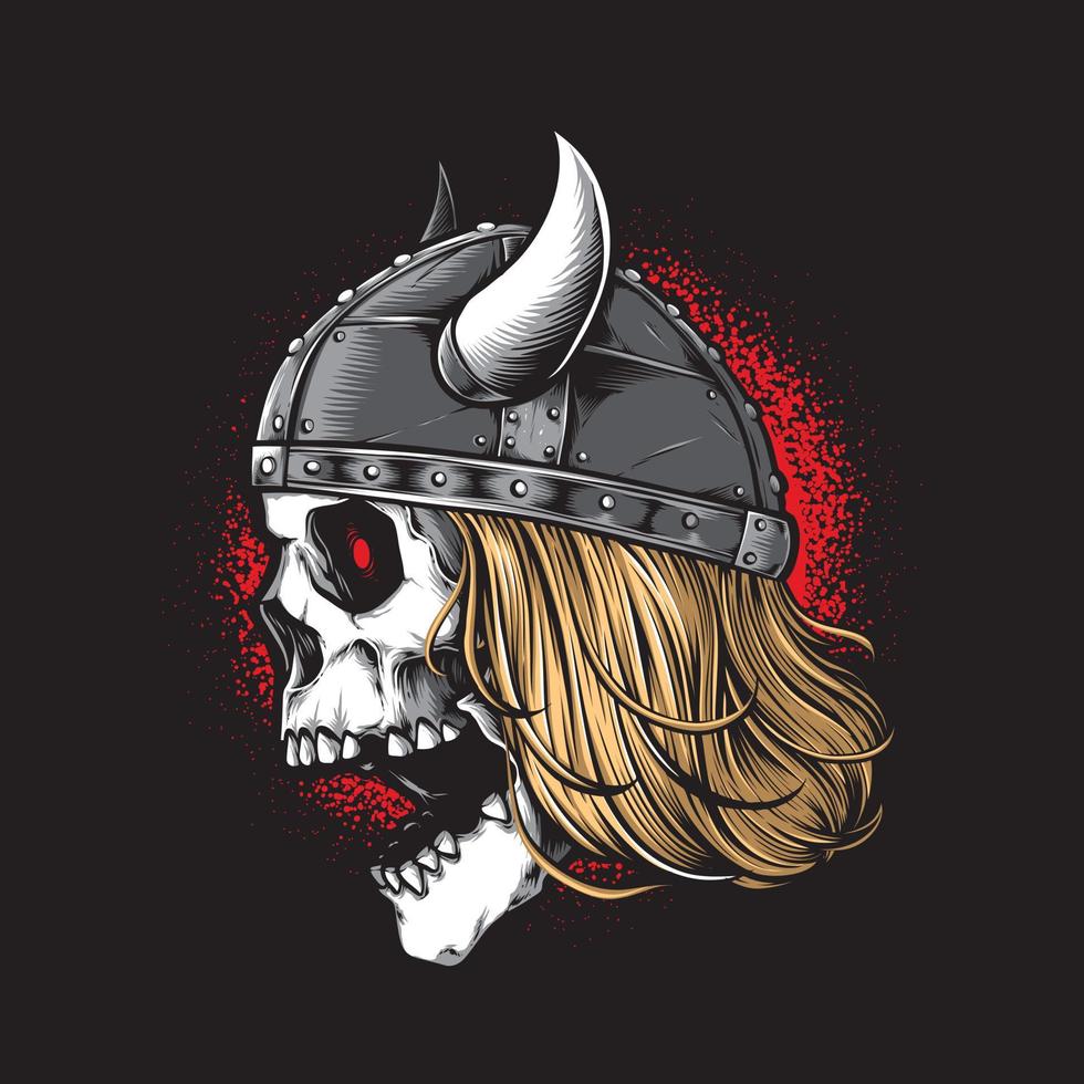 viking skull warrior wearing helmet vector