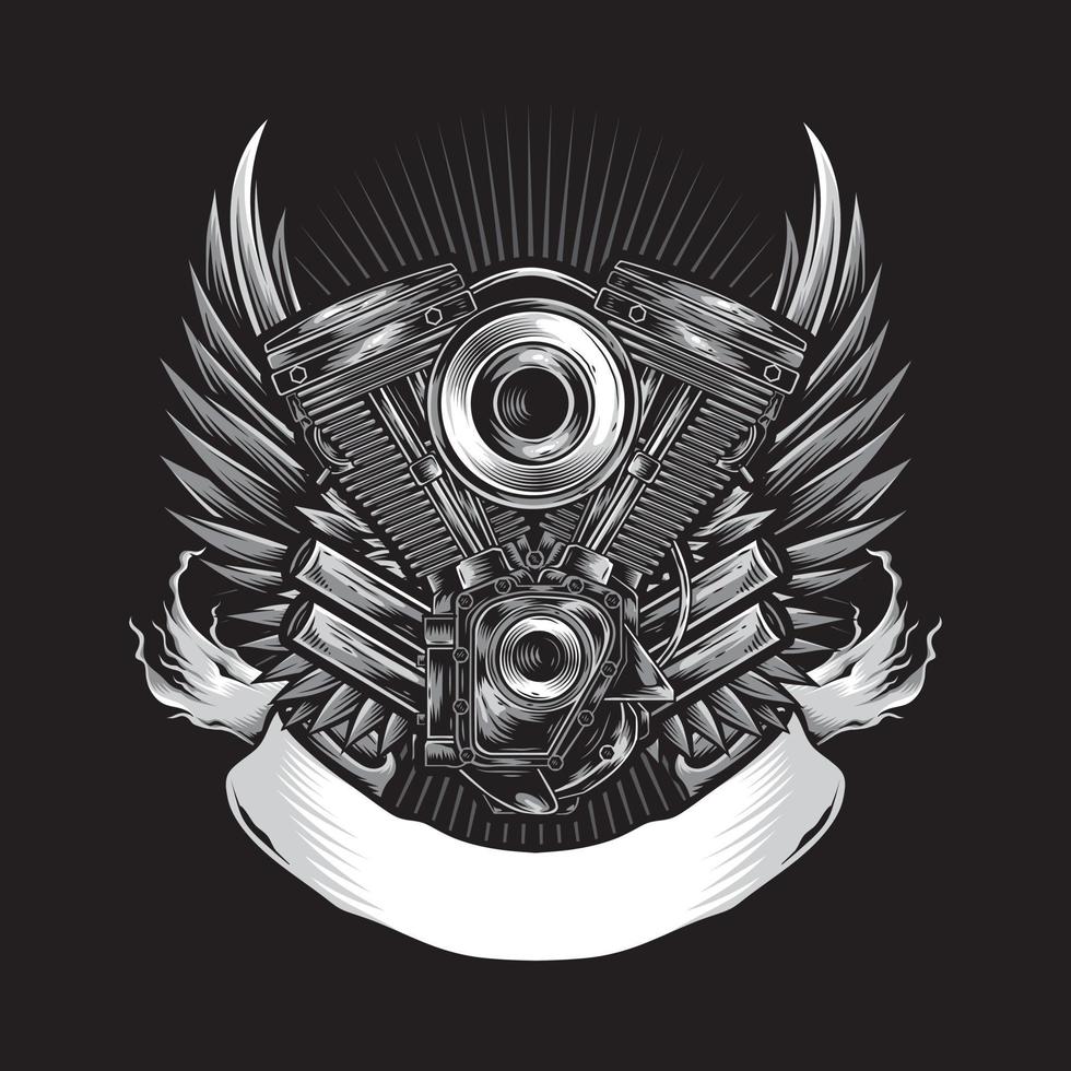 motorcycle engine with wing logo vector