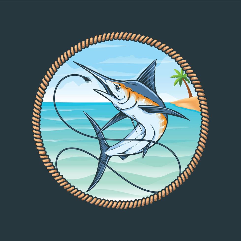 blue marlin fishing vector logo