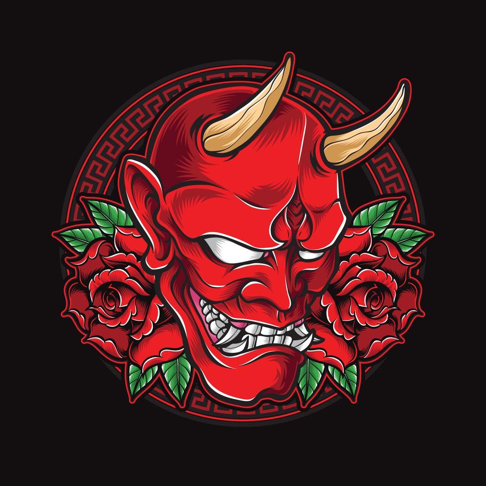 red oni mask with roses vector