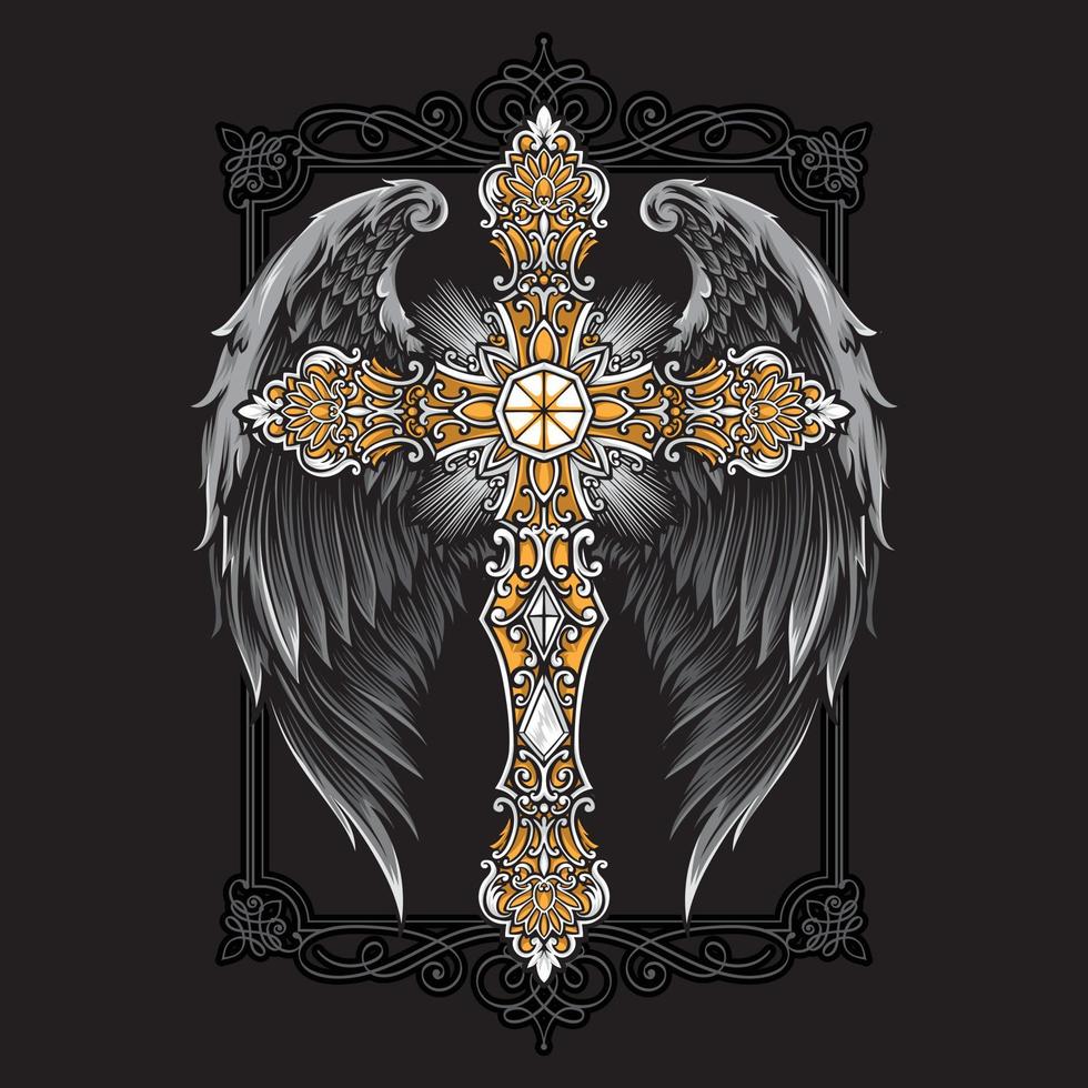 cross with wings vector ornament