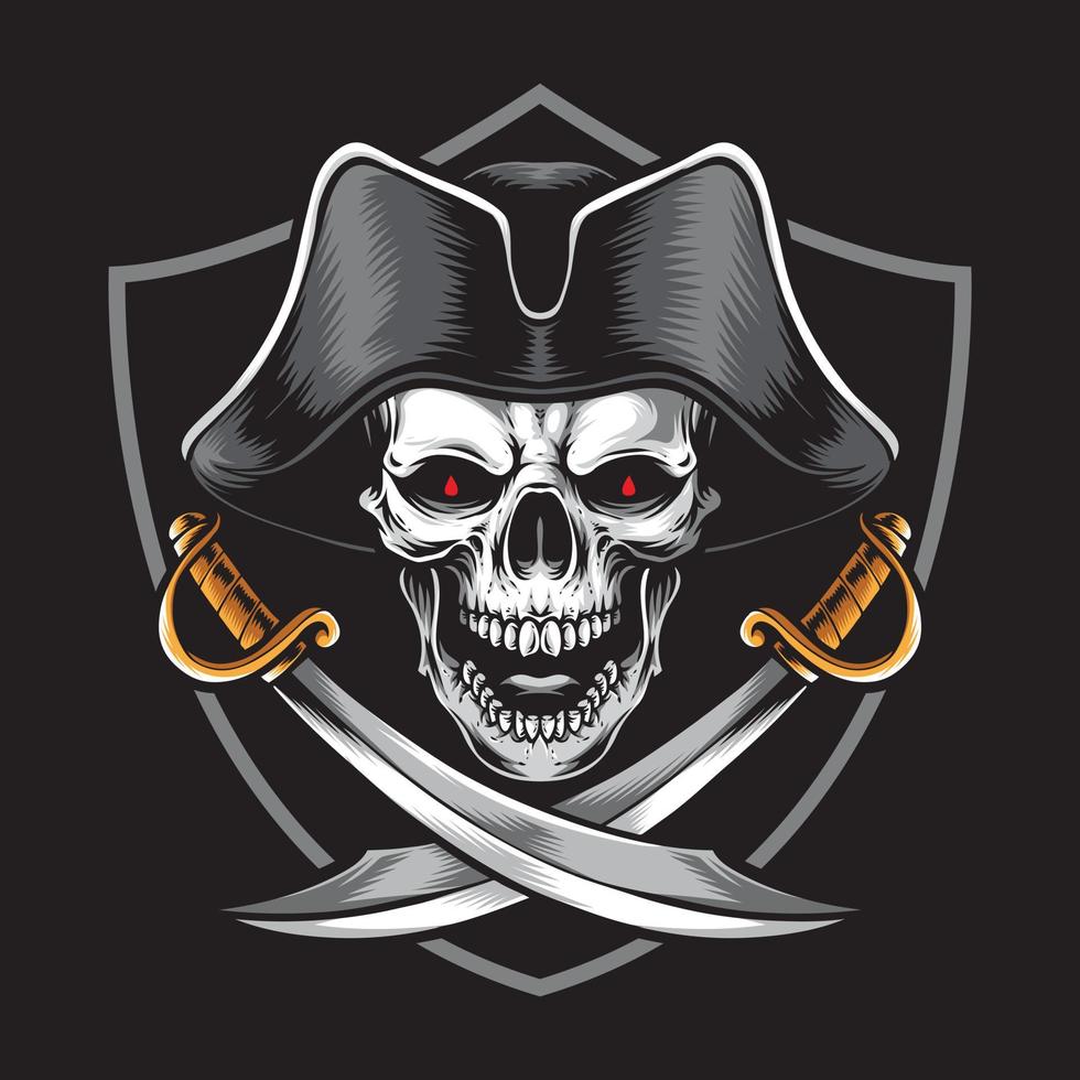 skull pirate head with sword vector