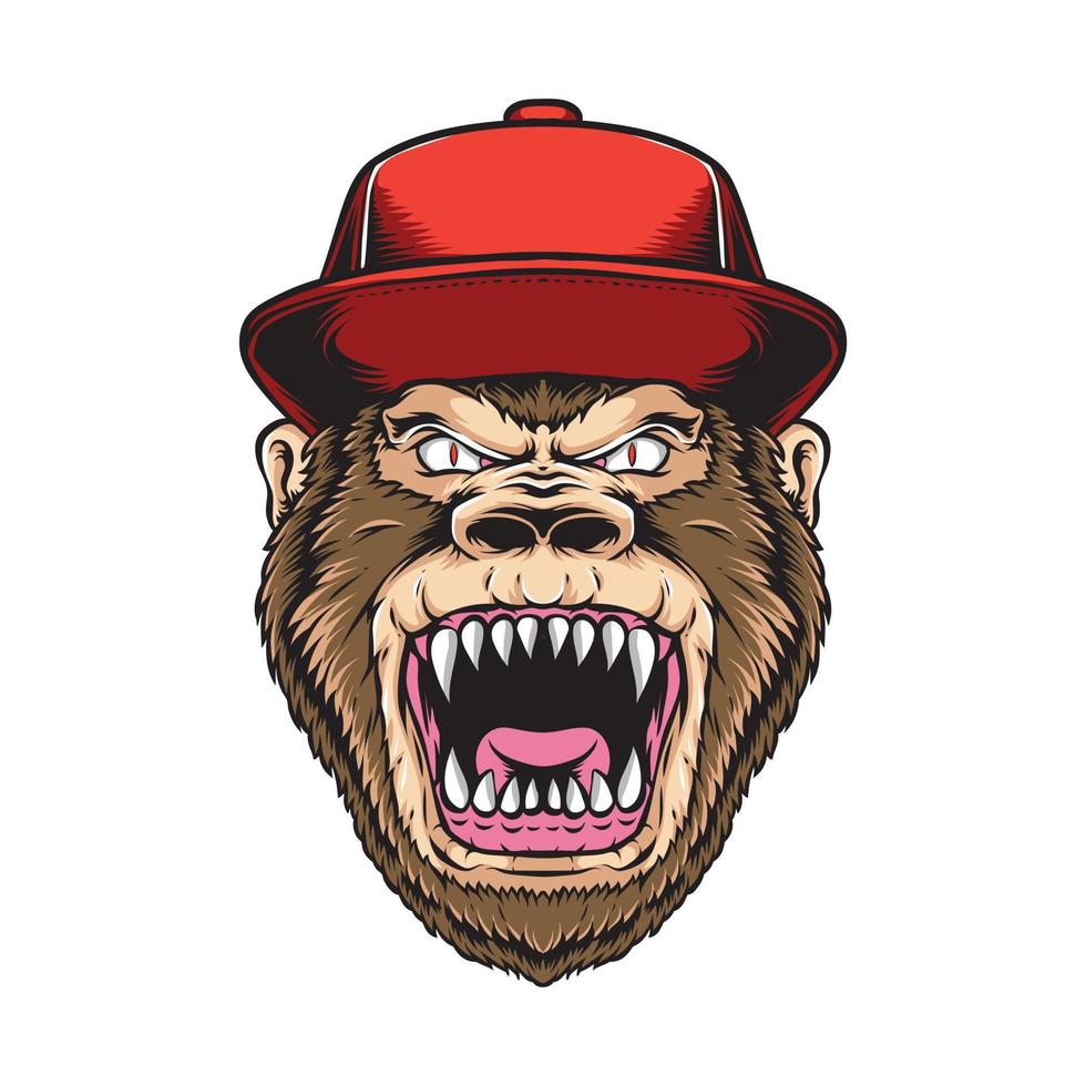 anger gorilla wearing caps vector