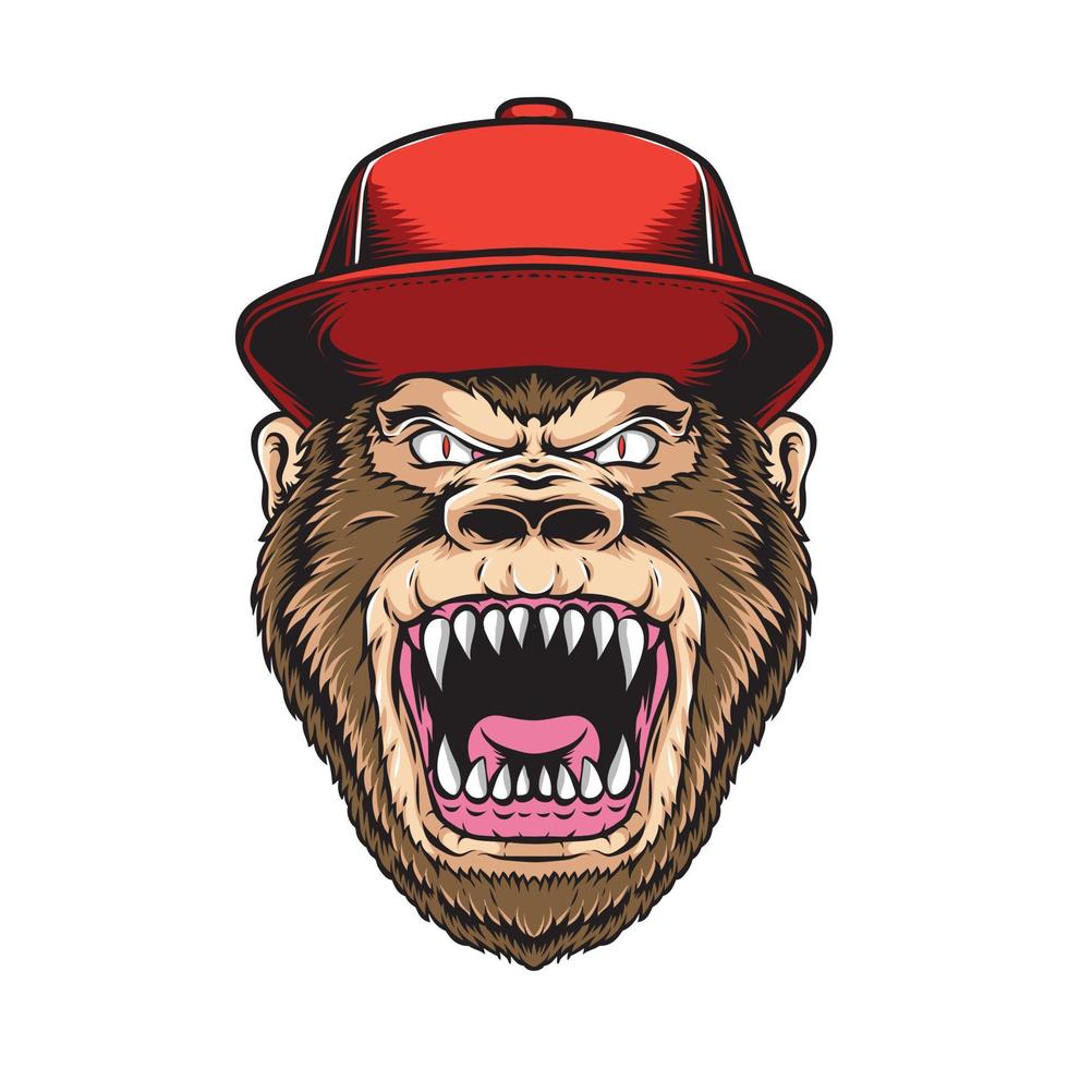 anger gorilla wearing caps vector