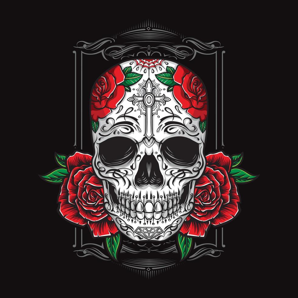 sugarskull with roses vector ornament
