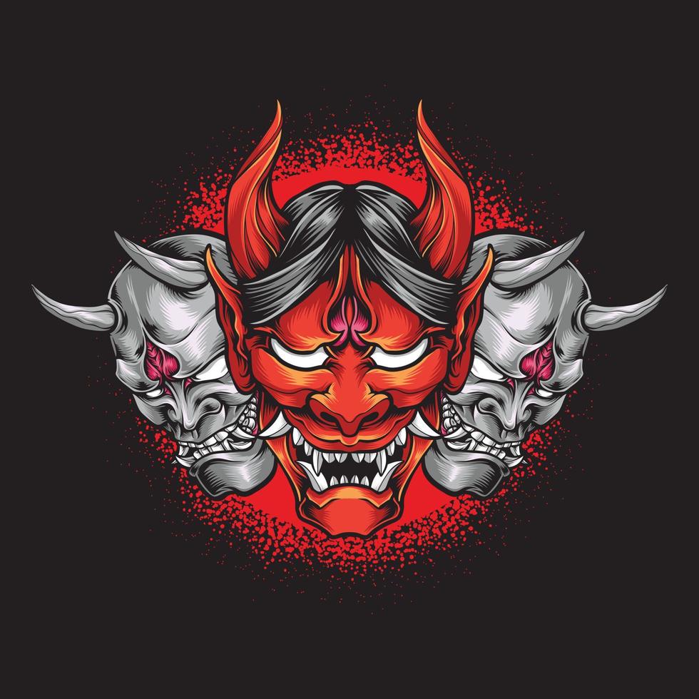 three scary oni masks logo vector