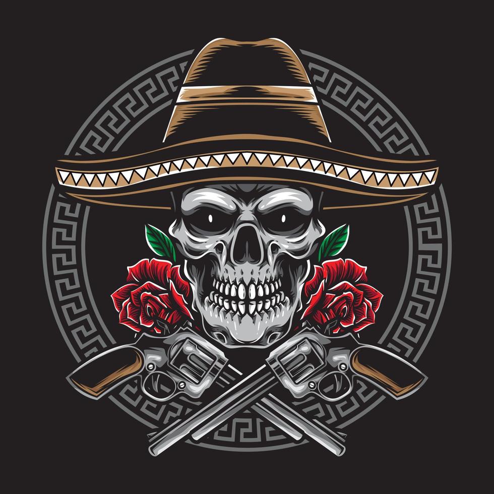 mexican skull with pistol vector