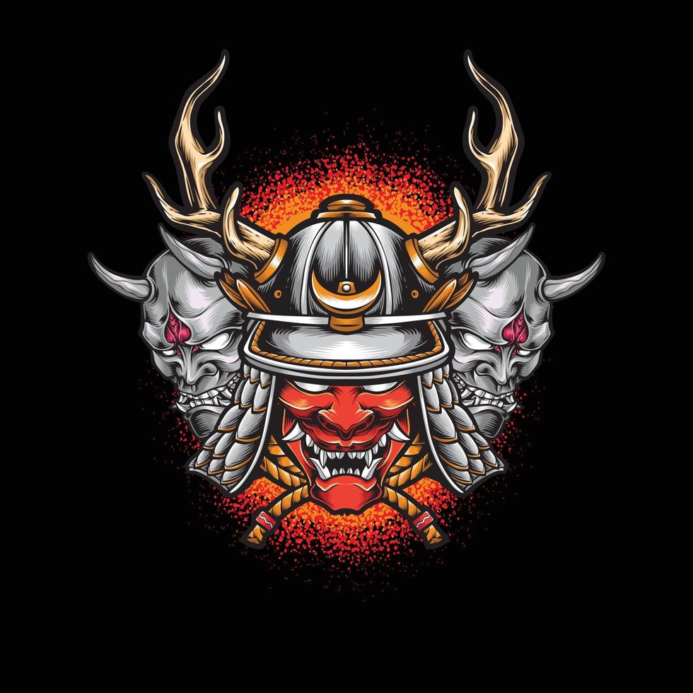 samurai helmet with oni mask vector