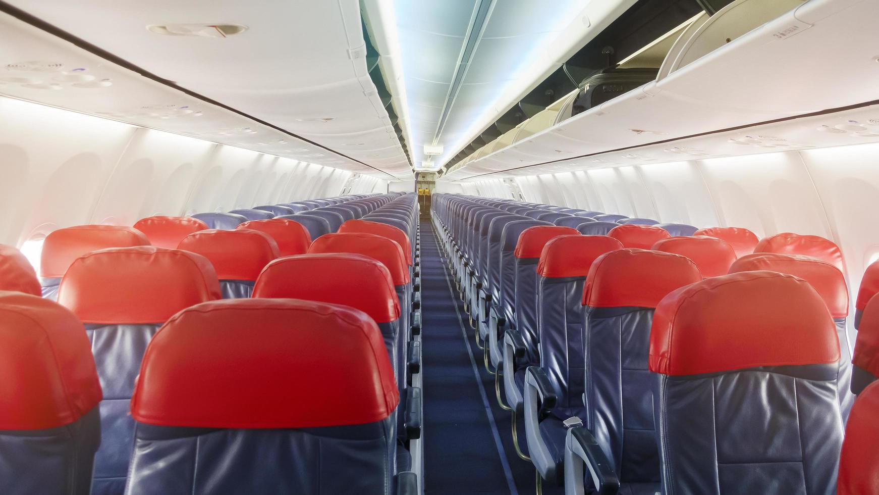 Background of airplane row empty seats onboard photo