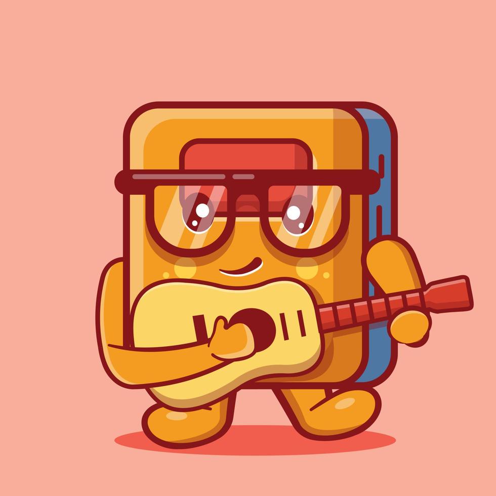 lindo libro mascota tocando la guitarra dibujos animados aislados en estilo plano vector