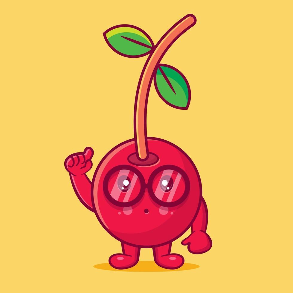 genius cherry fruit character mascot isolated cartoon in flat style vector