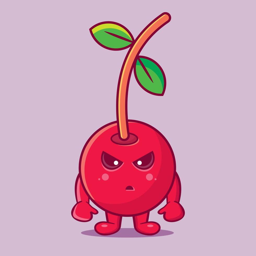 mad cherry fruit character mascot isolated cartoon in flat style vector