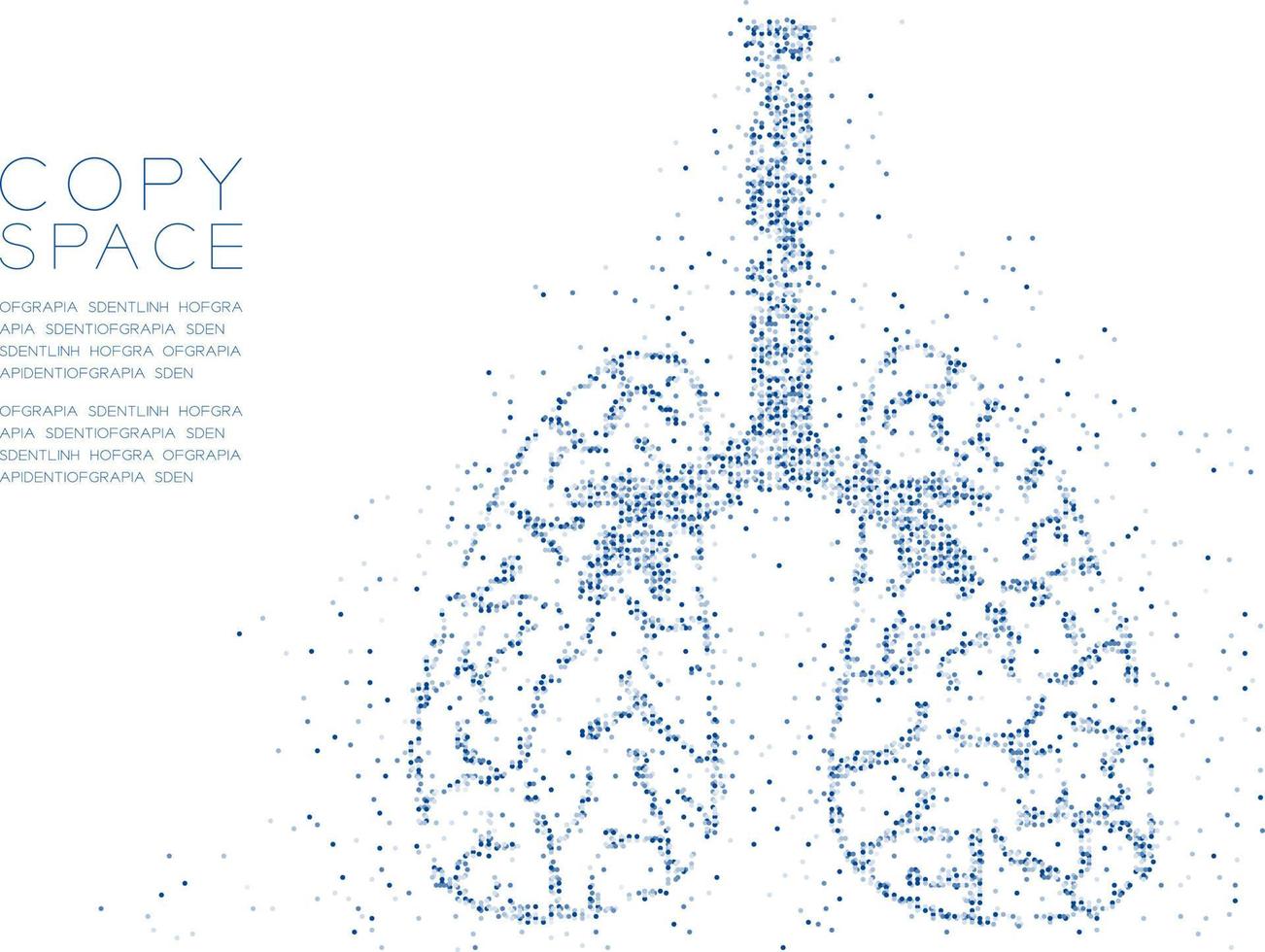 Abstract Geometric Circle dot molecule particle pattern PM 2.5 with Lung shape, VR technology Medical Science concept blue color illustration isolated on white background with copy space, vector eps