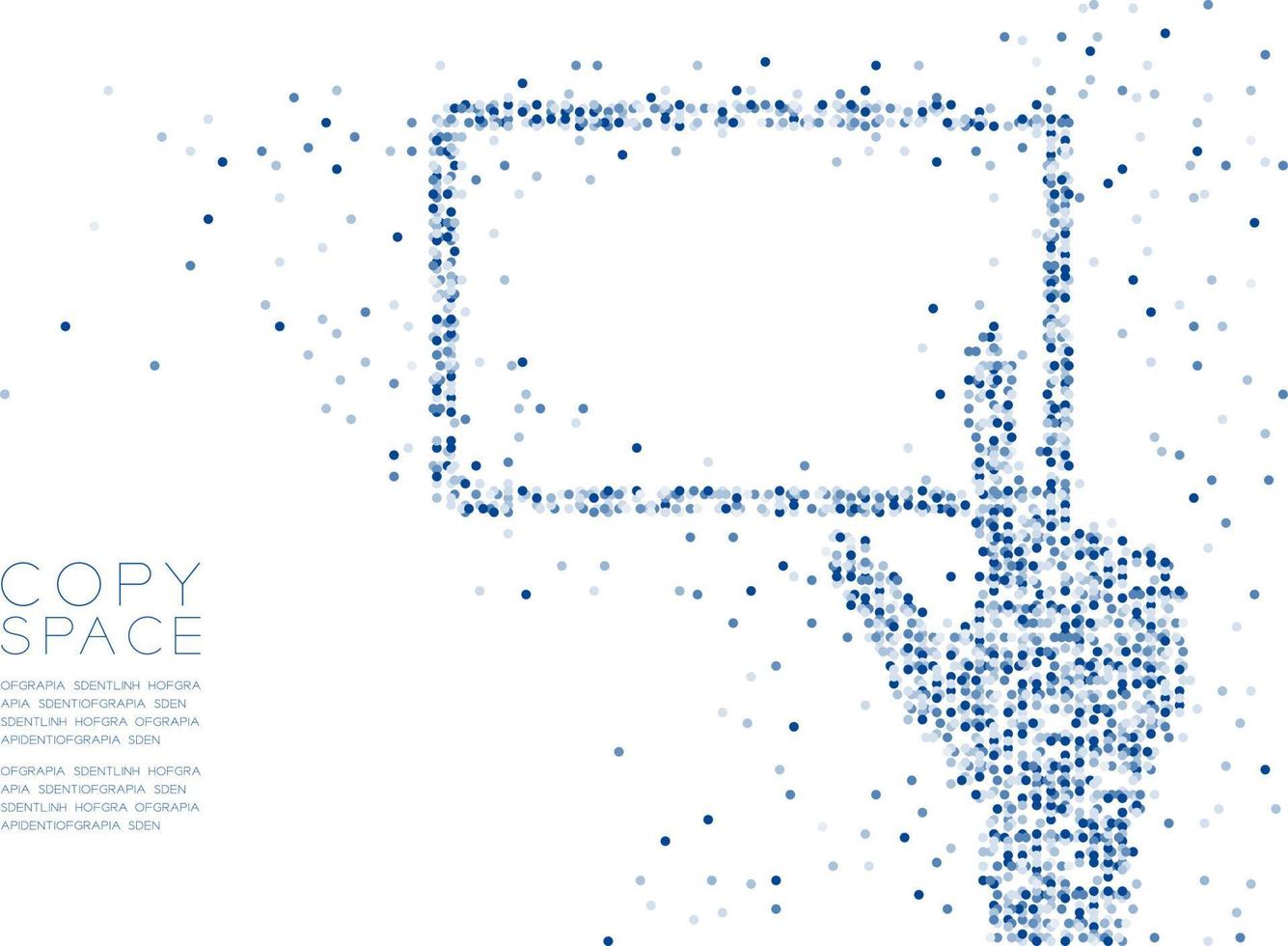 círculo geométrico abstracto punto molécula partícula patrón mano pantalla táctil tableta forma, vr tecnología concepto diseño azul color ilustración aislado sobre fondo blanco con espacio de copia, vector eps 10