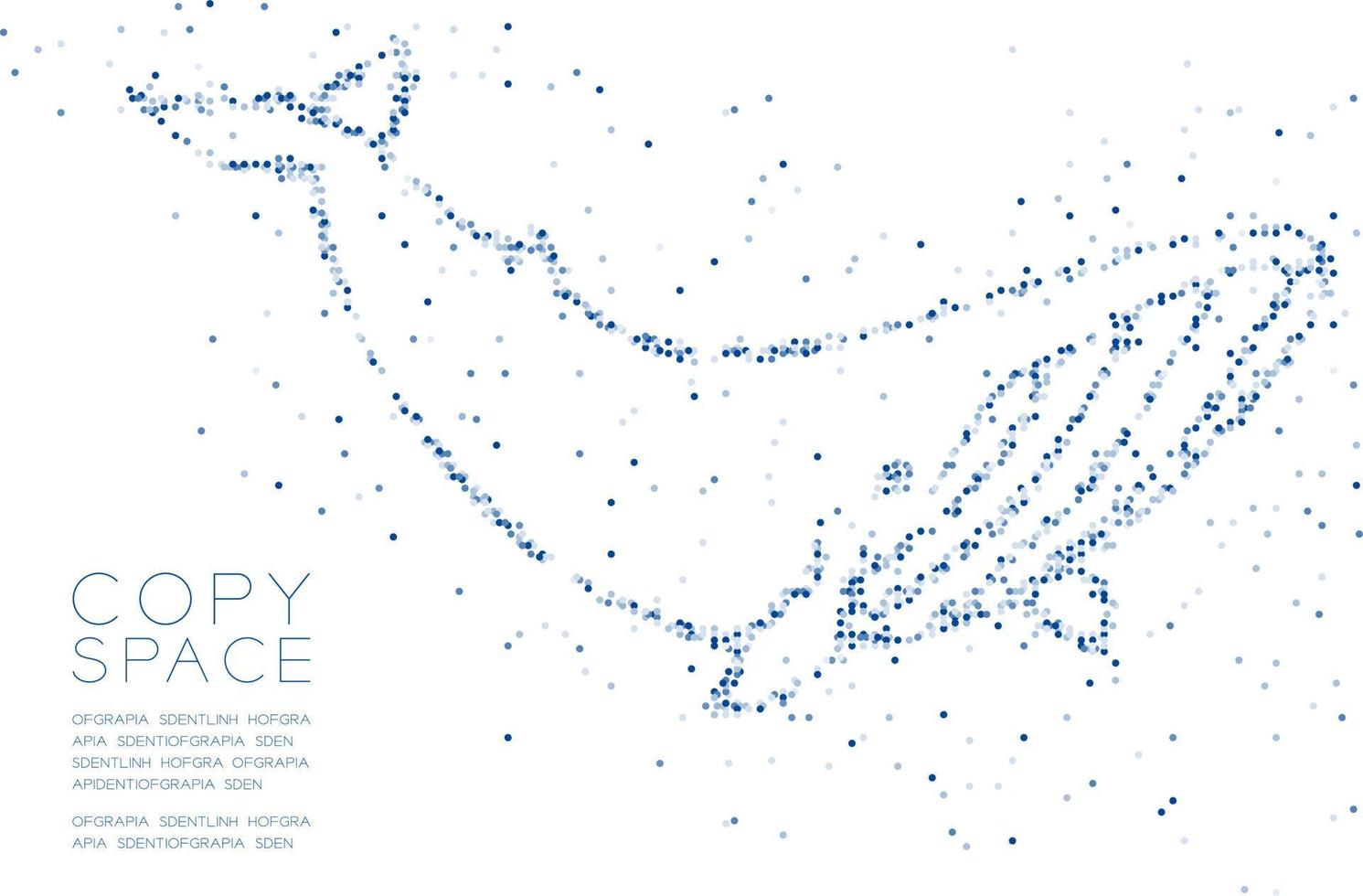 círculo geométrico abstracto punto molécula partícula patrón forma de ballena, tecnología vr animales acuáticos y vida marina concepto diseño azul color ilustración aislado sobre fondo blanco con espacio de copia vector