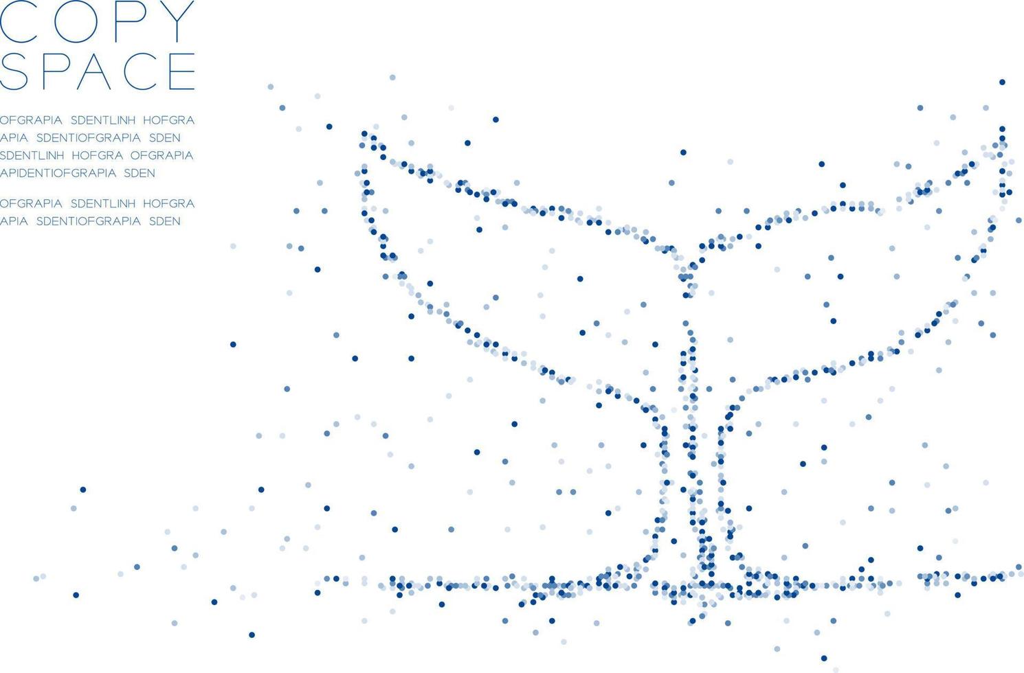 Abstract Geometric Circle dot molecule particle pattern Whale tail shape, VR technology aquatic animal and marine life concept blue color illustration isolated on white background with copy space vector