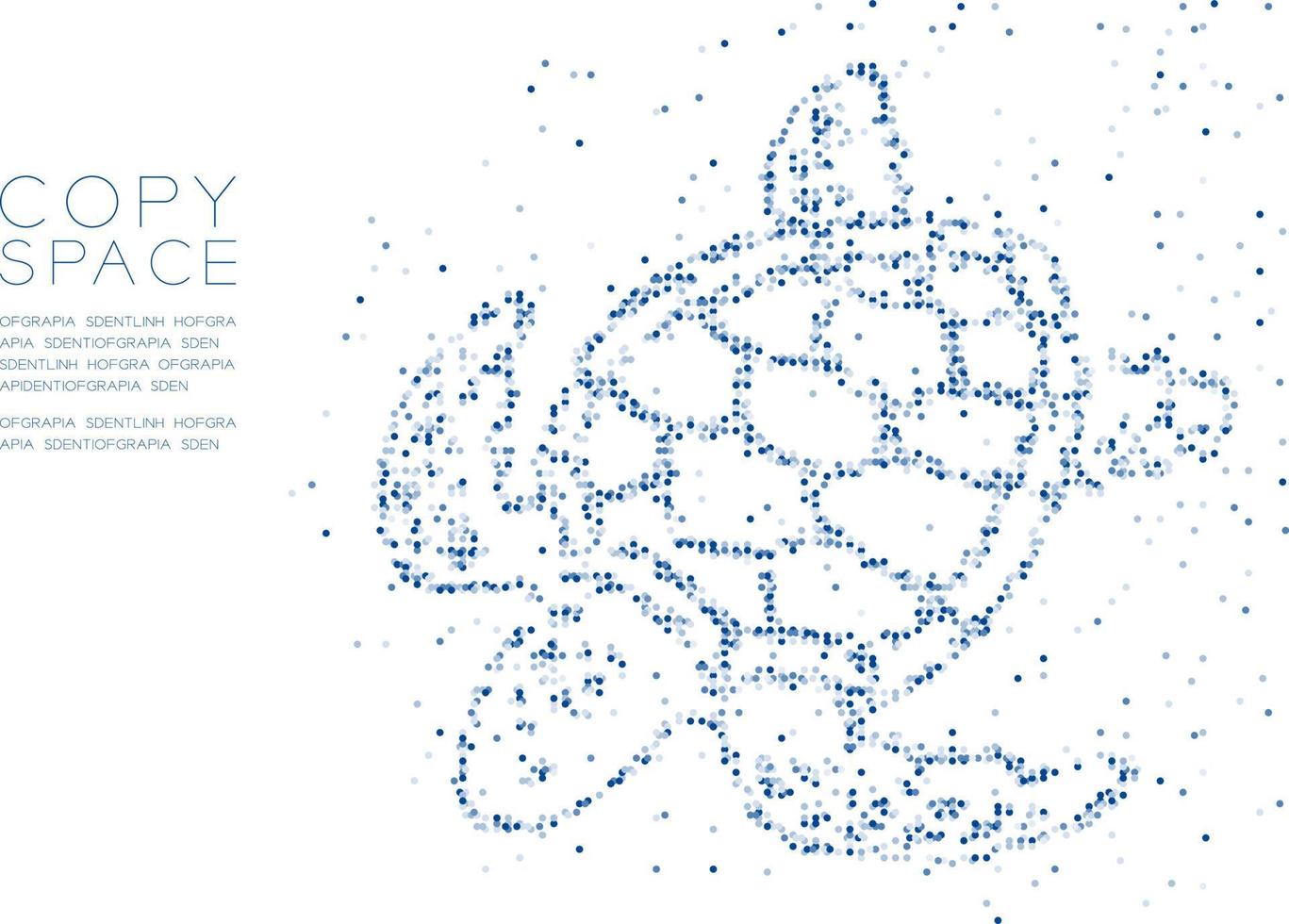 círculo geométrico abstracto molécula de punto patrón de partículas forma de tortuga marina, tecnología vr animales acuáticos y concepto de vida marina diseño ilustración de color azul aislado en fondo blanco, espacio de copia vector