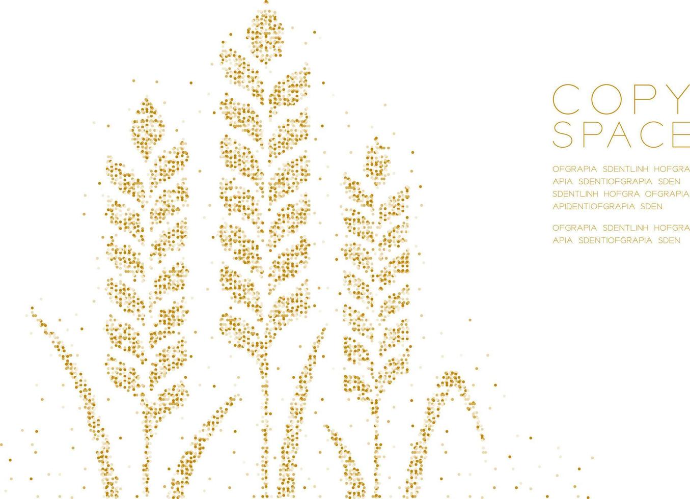 Abstract Geometric Circle dot molecule particle pattern Wheat shape, VR technology Bakery cooking concept design gold color illustration isolated on white background with copy space, vector eps 10