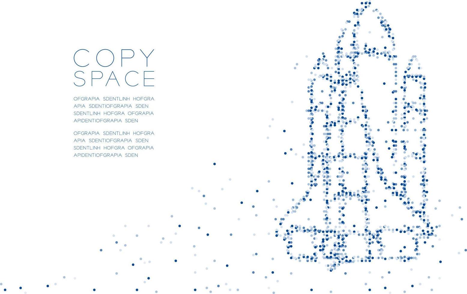 Abstract Geometric Circle dot molecule particle pattern Rocket spaceship shape, VR technology space exploration concept design blue color illustration isolated on white background with copy space vector