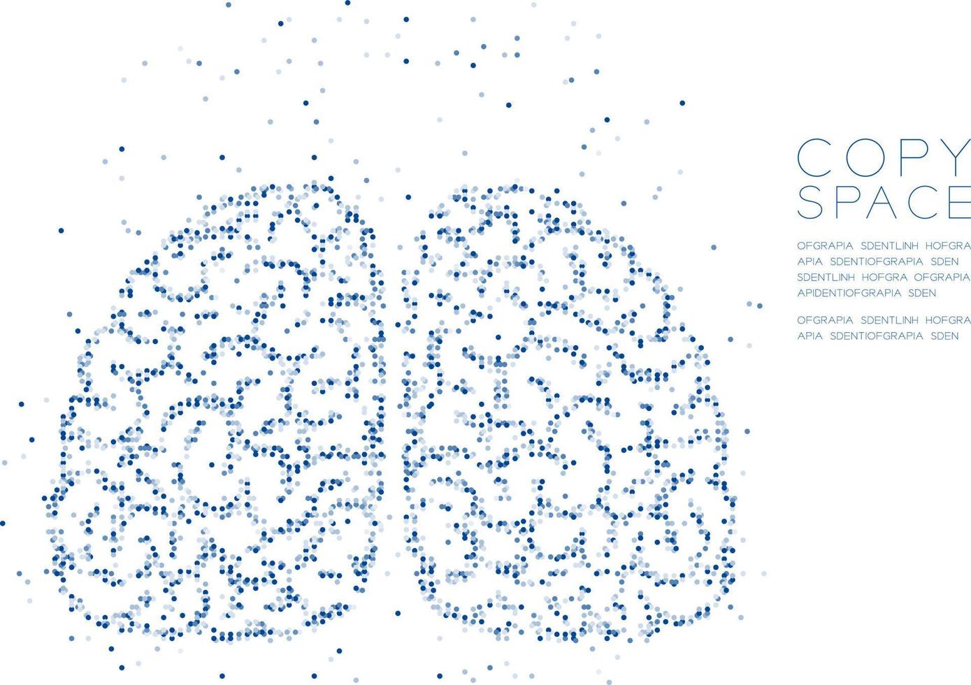 Abstract Geometric Circle dot molecule particle pattern Brain front view shape, VR technology medical science concept design blue color illustration isolated on white background with copy space vector