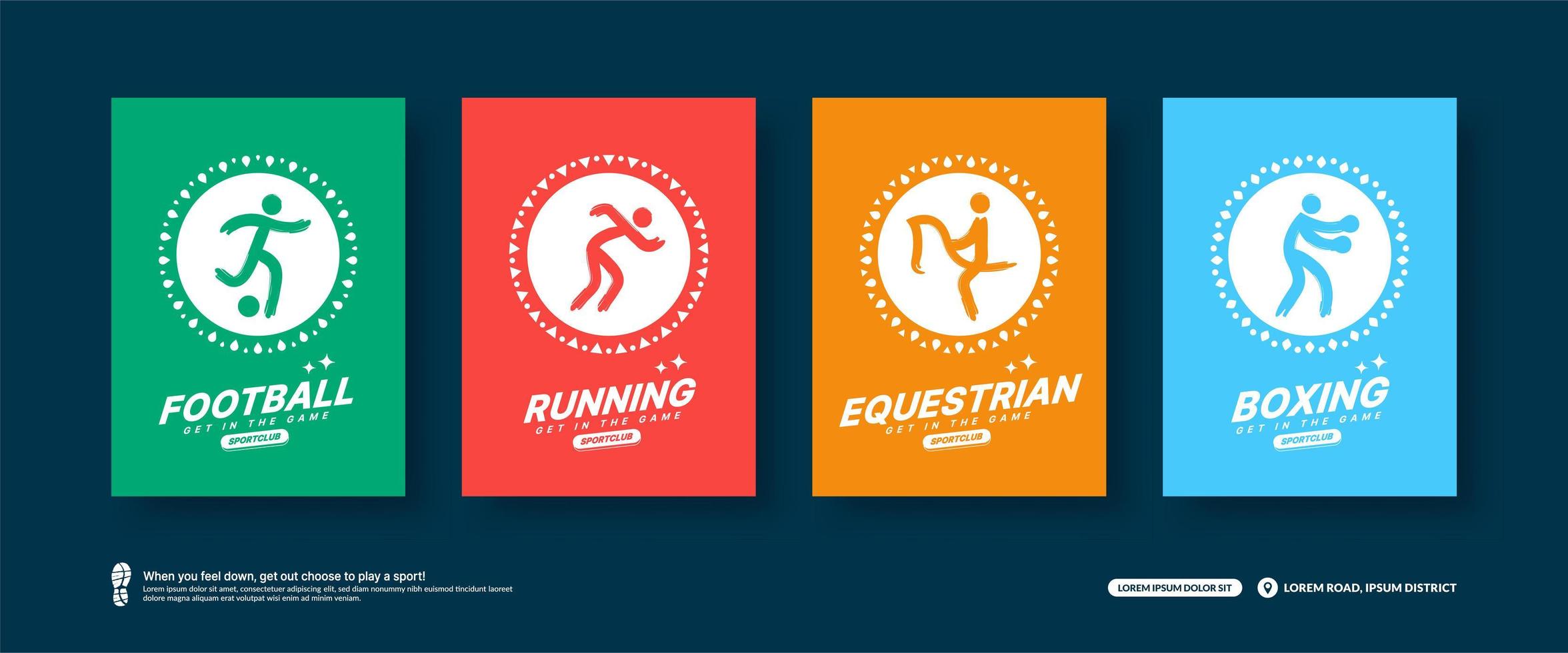 Minimal  Sport cards set, Sport icons flat design concept, Tournament poster templates vector