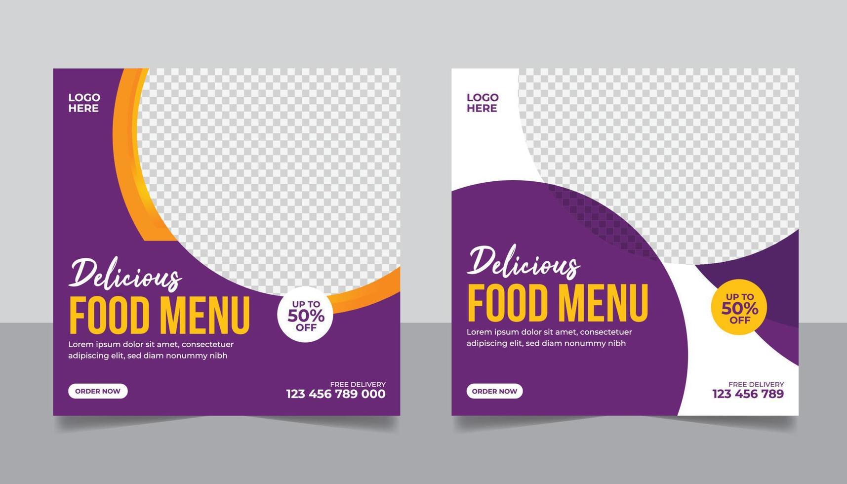 Food menu and restaurant social media post template vector