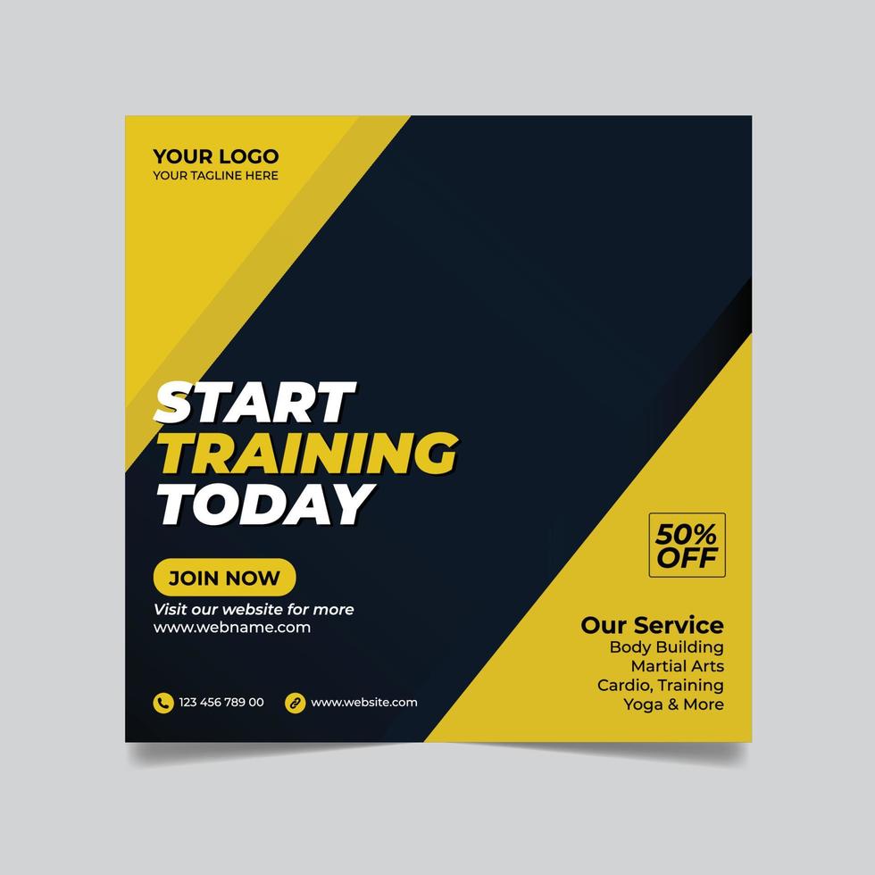 Gym and fitness promotion social media post, shape your body web banner square flyer template design vector