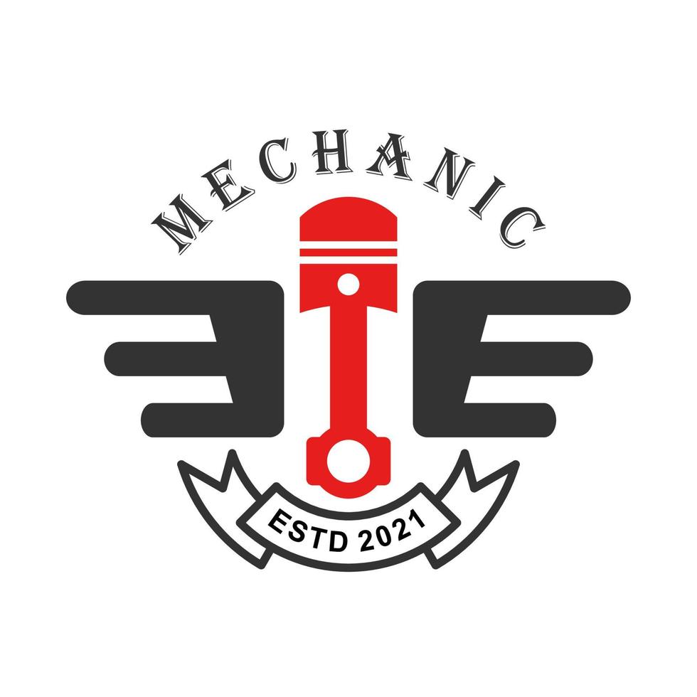 Mechanic logo, engine service logo, piston logo, wing. vector
