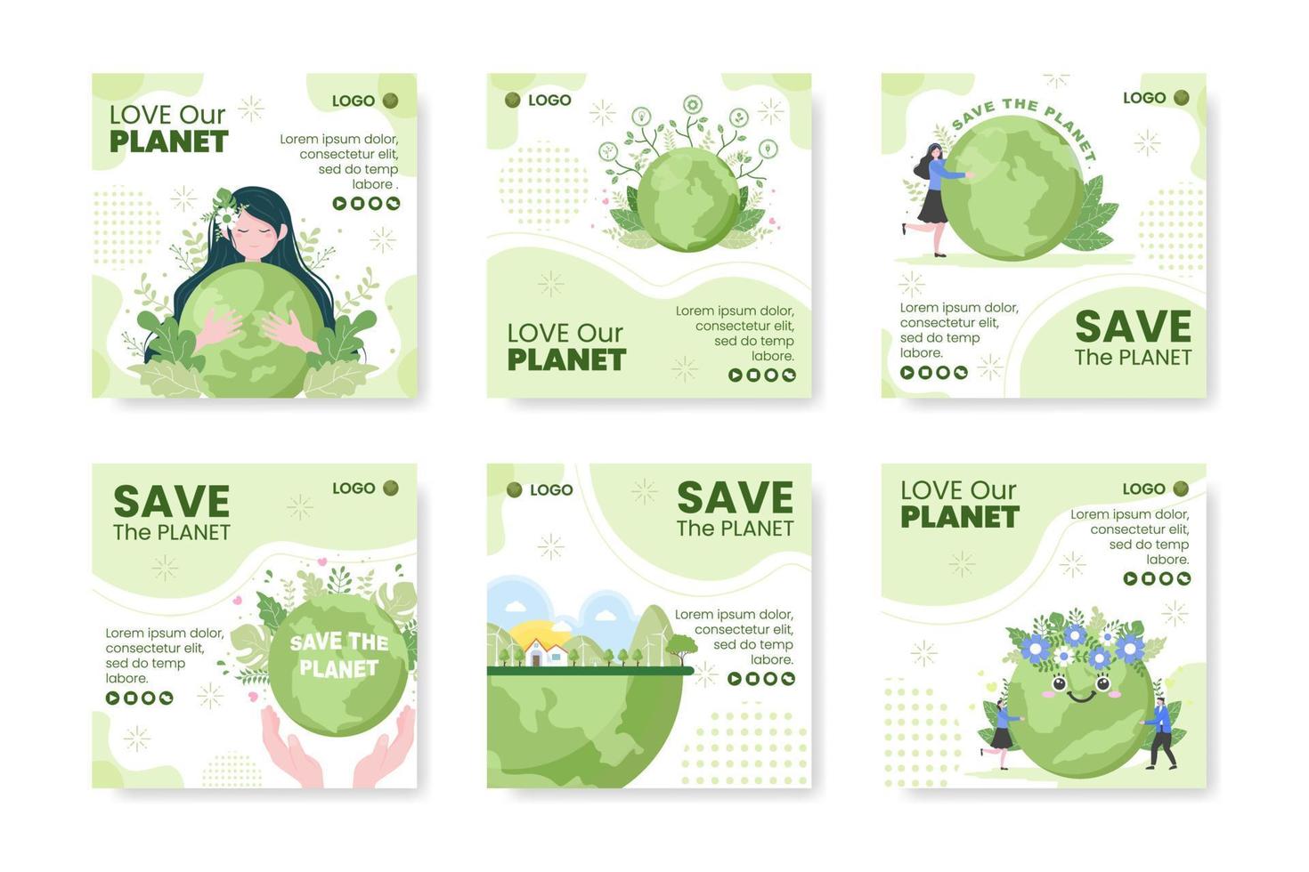 Save Planet Earth Post Template Flat Design Environment With Eco Friendly Editable Illustration Square Background to Social Media or Greeting Card vector