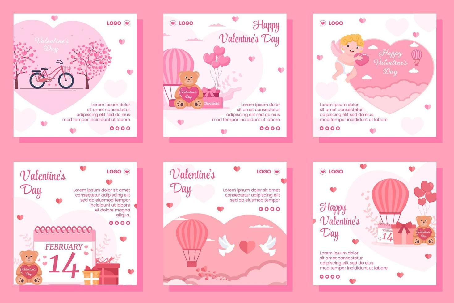 Happy Valentine's Day Post Template Flat Design Illustration Editable of Square Background for Social media, Love Greeting Card or Banner vector