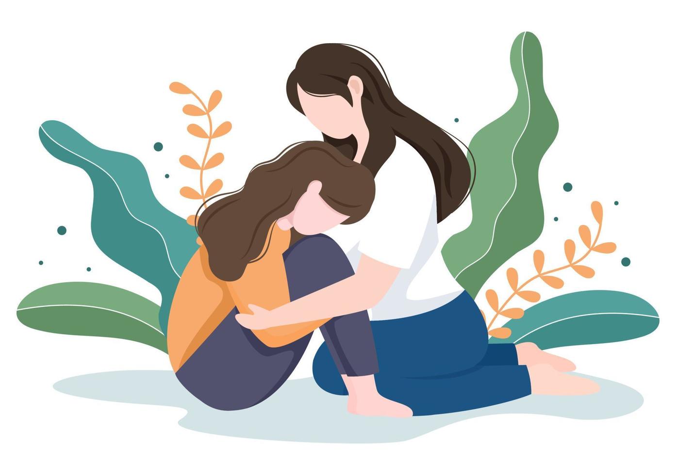 Parenting of Mother, Father and Kids Embracing Each Other in Loving Family. Cute Cartoon Background Vector Illustration for Banner or Psychology