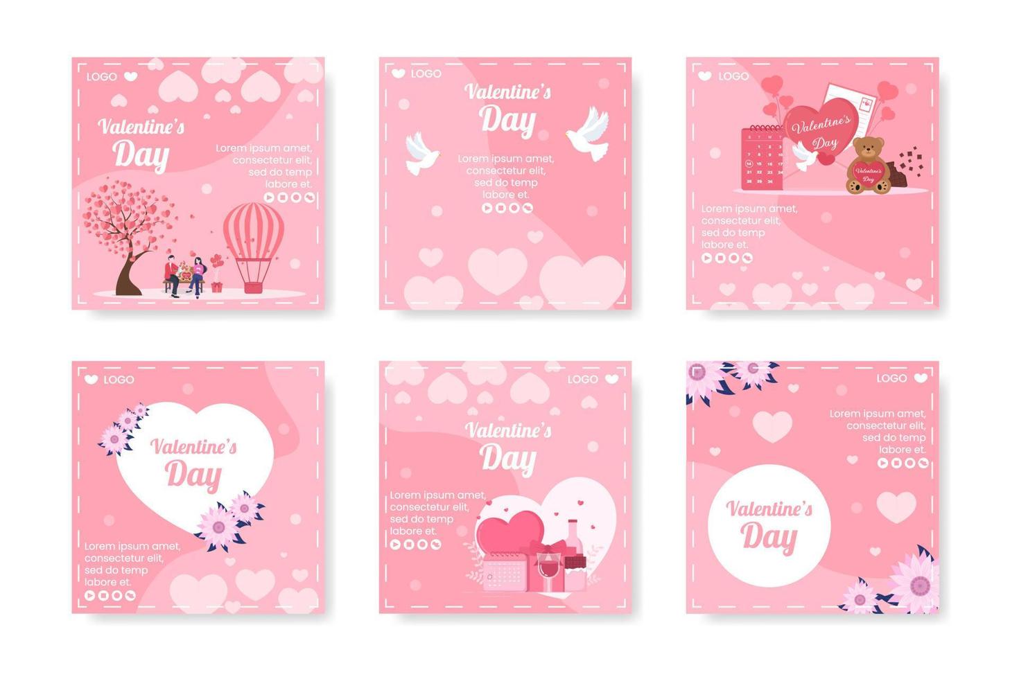 Happy Valentine's Day Post Template Flat Design Illustration Editable of Square Background for Social media, Love Greeting Card or Banner vector