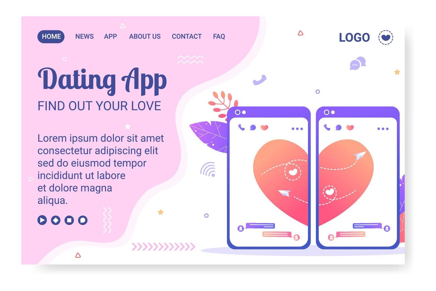 Dating App For a Love Match Landing Page Template Flat Design Illustration Editable of Square Background Suitable to Social Media or Valentine Greetings Card vector