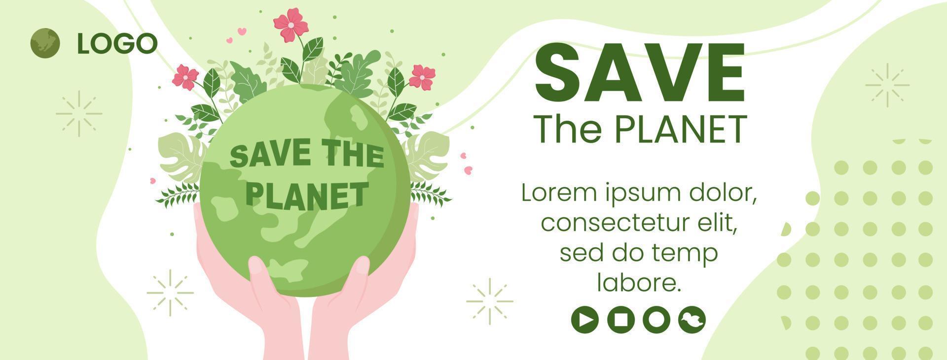 Save Planet Earth Cover Template Flat Design Environment With Eco Friendly Editable Illustration Square Background to Social Media or Greeting Card vector